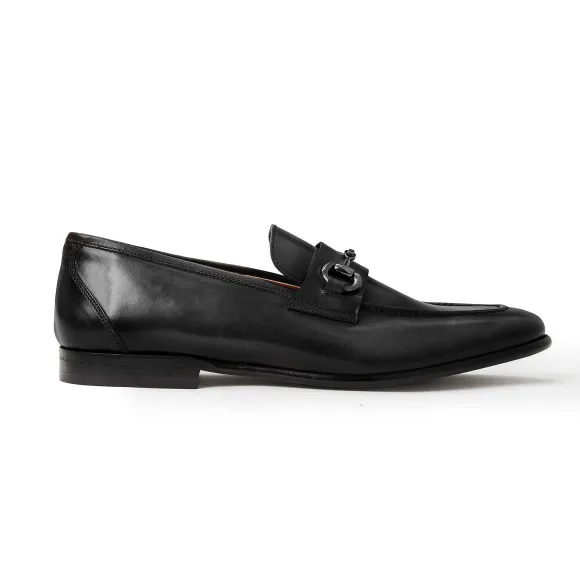 Collezione Mauro Leather Slip-On Loafer-Black